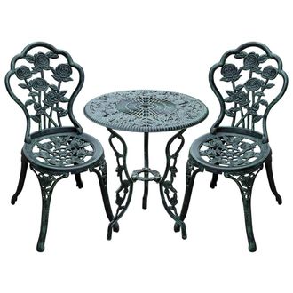 Matteo Elegant Flower Design Cast Aluminium Bistro Table & 2 Chairs - Green