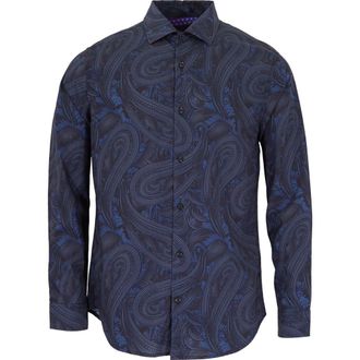 Lords of Harlech Norman Button-Up Shirt in Paisley Badalona Smoke at Nordstrom, Size X-Large