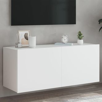 vidaXL Mueble De Tv De Pared Con Luces Led Blanco 100x35x41 Cm Vidaxl