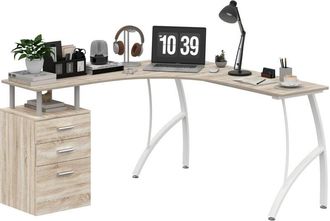 HOMCOM Homcom - L-Shaped Corner pc Desk Table w/ Drawer Home Office Workstation Oak