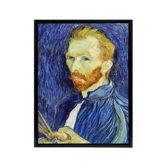 Artery8 Self Portrait With Palette Van Gogh Black Framed Canvas Wall Art in Blue | Size: W24 x H32