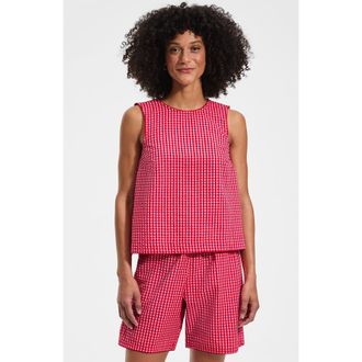 Lands End Seersucker Matchback Shell in Compass Red/pink Gingham at Nordstrom, Size X-Small