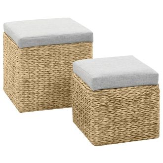 vidaXL Set Pouf 2 Pz In Giunco Grigio - Vidaxl