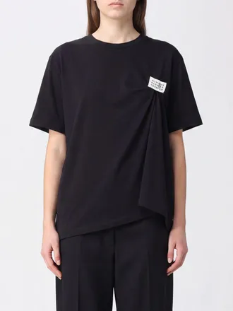 Maison Margiela T-shirt in cotone drappeggiato con orlo asimmetrico