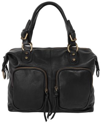 Forty Degrees Henkeltasche FORTY, Damen, Gr. B/H/T: 39cm x 32cm x 13cm onesize, schwarz, Leder, beschichtet, gl&auml;nzend, Taschen Henkeltasche, echt Leder, Made in Ita