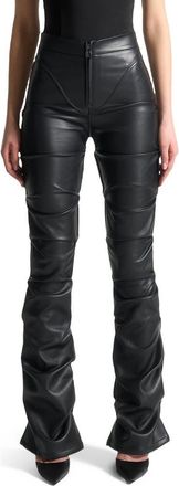 Mani&egrave;re De Voir Caroline Tacked Leather Flared Trousers in Black at Nordstrom, Size 2