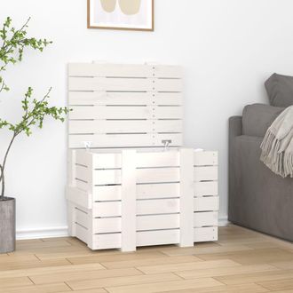 vidaXL Caja De Almacenaje Madera Maciza De Pino Blanca 58x40,5x42 Cm Vidaxl