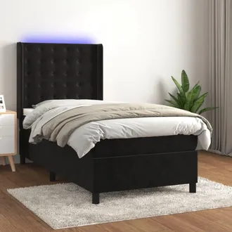 vidaXL Cama Box Spring Colch&oacute;n Y Led Terciopelo Negro 90x200 Cm Vidaxl