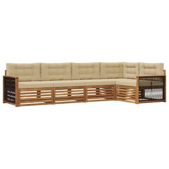 vidaXL Conjunto De Sof&aacute;s De Exterior Con Coj&iacute;n 5 Pcs Natural Y Beige Vidaxl
