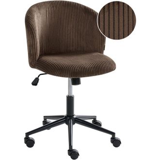 Beliani Silla De Oficina Giratoria Ajustable Escritorio Con Asiento Y Respaldo De Pana Marr&oacute;n Oscuro Miles