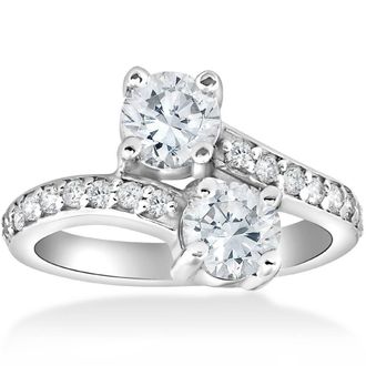 Pompeii3 2 Carat Forever Us Two Stone Round Diamond Engagement Ring 14K White Gold Size Selectable