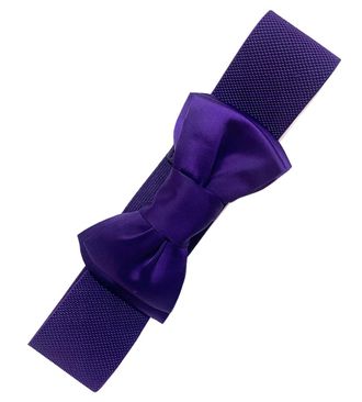 Banned 1950s Elasticated Bow Rockabilly Belt - Purple (Small - UK 8-14)