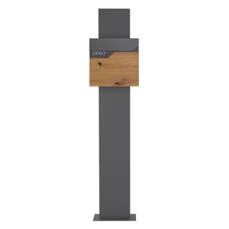 ML Design Ecd Germany Buz&oacute;n De Correo Antracita / Madera Con Soporte 170 Cm A Juego Para Cartas Con Compartimento Para Peri&oacute;dico 37 X 37 X 11 Cm Acero Inoxidabl