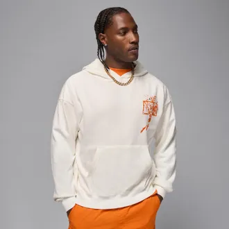 Nike Jordan Mens Jordan Brooklyn Oversized Pullover Hoodie in White | IF5853-133