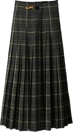 Burberry Check Wool Blend Pleated Kilt, Size Medium