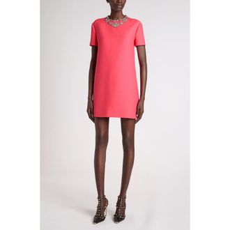 Valentino Garavani Rhinestone Embellished Wool & Silk Crepe Couture Minidress in Pink at Nordstrom, Size 40