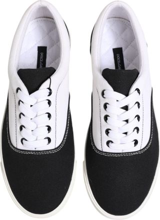 Dolce & Gabbana Black Cotton Canvas Lace Up Men Sneakers Shoes And White