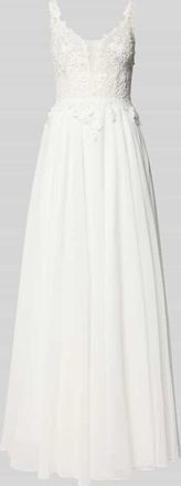 Luxuar Luxuar Abendkleid mit Spitzenbesatz und V-Ausschnitt in Offwhite, Gr&ouml;&szlig;e 36