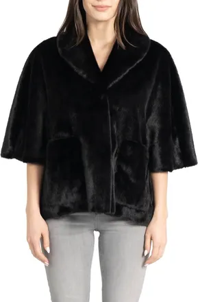 Love Token Peggy Faux Fur Topper Cape Coat In Black