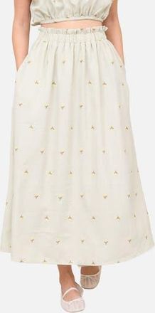 Blu Pepper Floral Embroidered Midi Skirt in Light Olive at Nordstrom Rack, Size Medium
