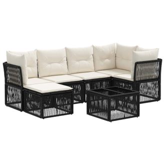 vidaXL Conjunto De Sof&aacute;s De Jard&iacute;n 7 Pcs Negro Rat&aacute;n Sint&eacute;tico Vidaxl