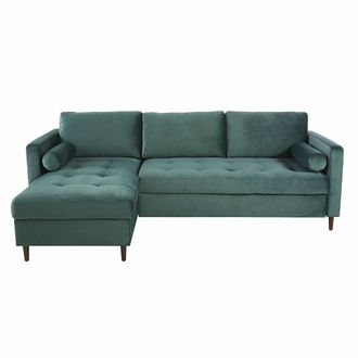 Maisons du monde Sof&aacute; con cheslong de 4 plazas de terciopelo verde