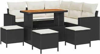 vidaXL Garden Sofa Set Height-Adjustable 9 pcs Black Poly Rattan vidaXL