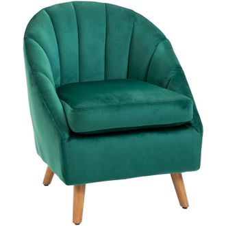 HOMCOM Poltrona da Salotto in Velluto Verde con Solida Struttura in Legno - Homcom