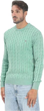 Tommy Hilfiger Groene Crewneck Sweater Klassiek Gebreid - Heren - Ronde hals truien - Groen - XL - Katoen - Truien & Vesten