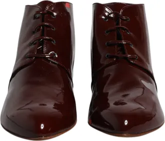 Dolce & Gabbana Maroon Leather Lace Up Ankle Boots Womens Shoes (Pre-Owned)