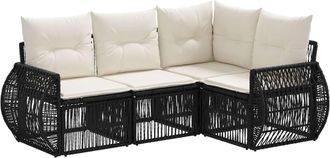 vidaXL Conjunto De Sof&aacute;s De Jard&iacute;n 4 Uds. Negro Y Blanco Crema Vidaxl