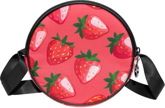 Generic Circle Crossbody Bag for Women, Strawberry Printing Small Sling Bag Daypack with Zipper Adjustable Shoulder Straps Casual Ladies Girls Round Purse