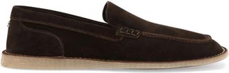 Dolce & Gabbana Bruine Platte Schoenen Logo Plaque - Heren - Loafers - Bruin - 40 EU - Su&egrave;de - Schoenen