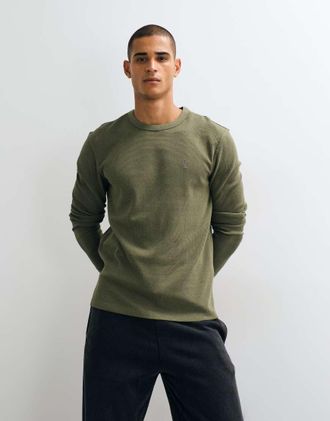 AllSaints Ellis T-shirt a maniche lunghe con logo waffle verde