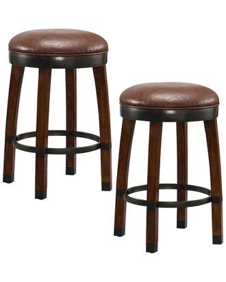 Leick Home Set of 2 Calton Wood Cask Stave Counter Height Stools