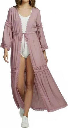 Elan Tie-Front Coverup Kimono In Mauve