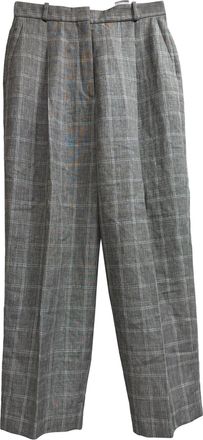 Sandro Sandro Check-Print Wide-Leg Trousers in Grey Linen