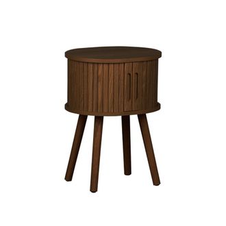 Sweeek Mesita ovalada escandinava con efecto madera ranurada, 2 puertas