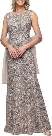 Alex Evenings Beaded Gown & Shawl in Mink at Nordstrom, Size 16