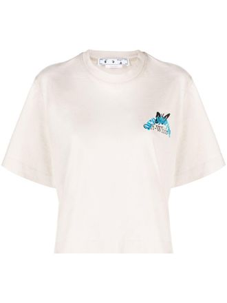 Off-white T-shirt crop con stampa farfalla - Grigio