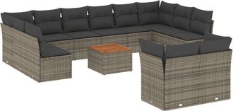 vidaXL Set Sof&aacute;s De Jard&iacute;n Con Cojines 13 Piezas Rat&aacute;n Sint&eacute;tico Gris Vidaxl