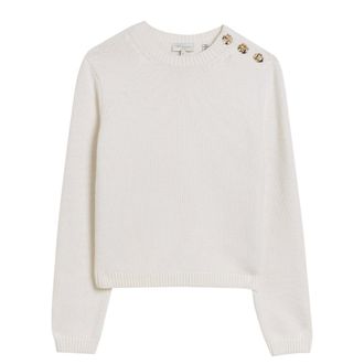 Ted Baker Janha Rose Button Crew Neck Long Sleeve Ivory Jumper