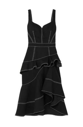 Alexander McQueen Black Denim Ruffled Asymmetric Midi Dress Size XL