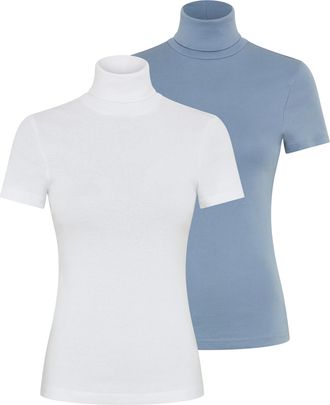 Flashlights Rollkragenshirt FLASHLIGHTS, Damen, Gr. 32/34 (XS), blau (hellblau, wei&szlig;), Rippware, Obermaterial: 100% Baumwolle, unifarben, Basic, eng, abgesteppt, 