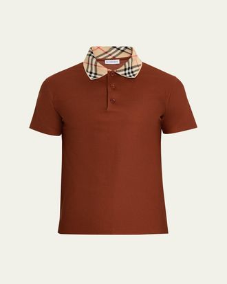 Burberry Mens Check-Collar Slim Fit Cotton Polo Shirt