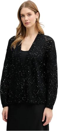 Benetton Cardigan met knoopsluiting en versiering - Dames - Vesten - Zwart - XS - Wol - Truien & Vesten
