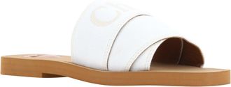 Chlo&eacute; Womens White Cotton Slides Woody Sandals