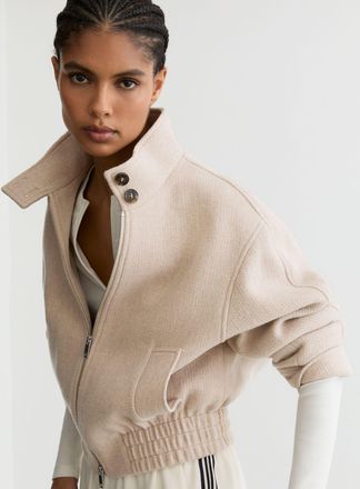 Reiss Neutral Wool Funnel-neck Bomber Coat, 16