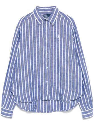 Polo Ralph Lauren striped shirt - women - Linen/Flax - M - Blue