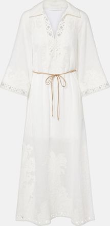 Zimmermann Indra embroidered ramie midi dress